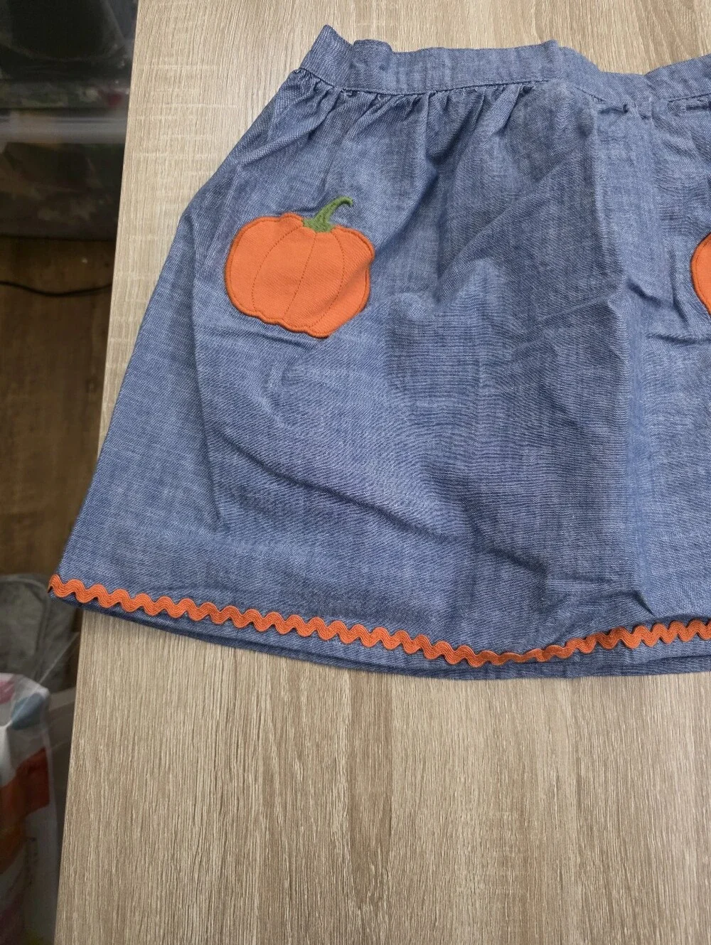 Gymboree Girls Blue Chambray Skort with Orange Pumpkin Appliqués Size 12